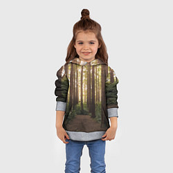 Толстовка-худи детская Дневной лес, деревья и свет, цвет: 3D-меланж — фото 2