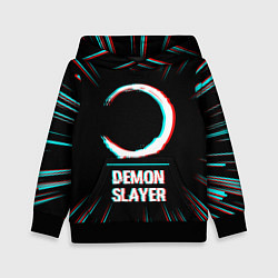 Толстовка-худи детская Символ Demon Slayer в стиле glitch на темном фоне, цвет: 3D-черный
