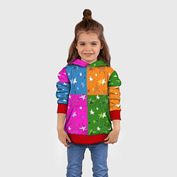Толстовка-худи детская Яркий разноцветный модный звездный узор, цвет: 3D-красный — фото 2