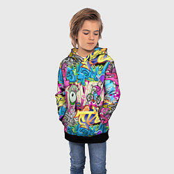 Толстовка-худи детская Велосипедист и глаз граффити, цвет: 3D-черный — фото 2