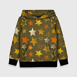 Толстовка-худи детская Желто-оранжевые звезды на зелнгом фоне, цвет: 3D-черный