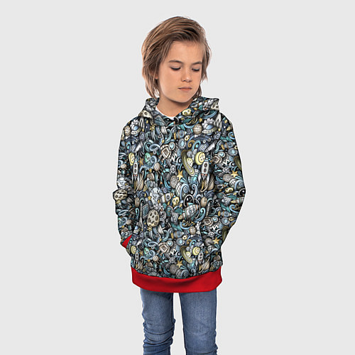 Детская толстовка Космонавт, ракета и планета / 3D-Красный – фото 3