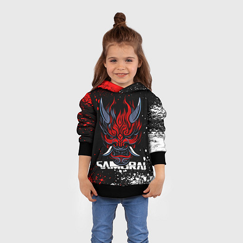 Детская толстовка Маска Они - Киберпанк 2077 - Samurai / 3D-Черный – фото 4