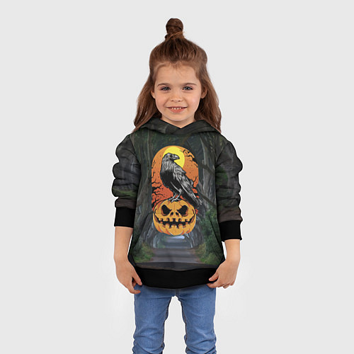 Детская толстовка Ворон, сидящий на тыкве - Halloween / 3D-Черный – фото 4