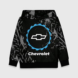 Толстовка-худи детская Chevrolet в стиле Top Gear со следами шин на фоне, цвет: 3D-черный