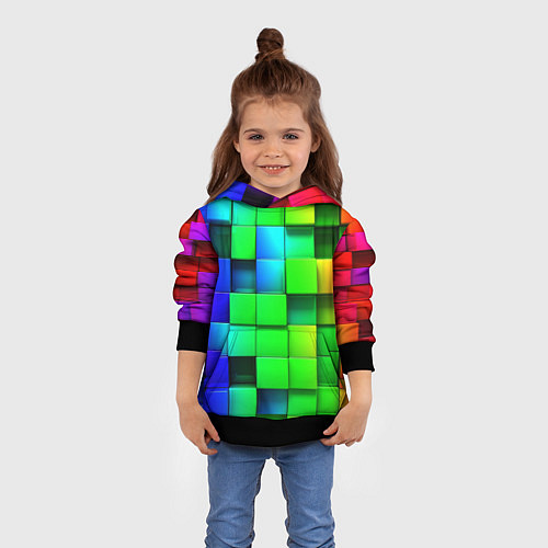 Детская толстовка Цветные неоновые кубы / 3D-Черный – фото 4