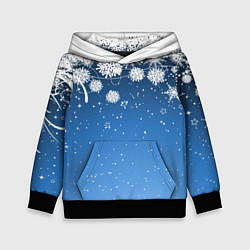 Толстовка-худи детская Снежный узор на синем фоне, цвет: 3D-черный