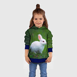 Толстовка-худи детская Кролик на фоне травы, цвет: 3D-синий — фото 2