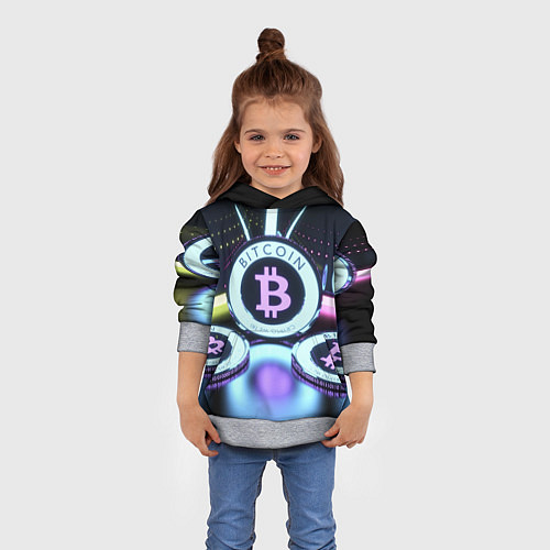 Детская толстовка Неоновый светящийся биткоин / 3D-Меланж – фото 4