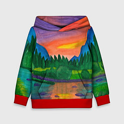 Толстовка-худи детская Закат на реке, цвет: 3D-красный