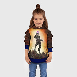 Толстовка-худи детская Кварианка стоит на горе трупов в свете огня, цвет: 3D-синий — фото 2