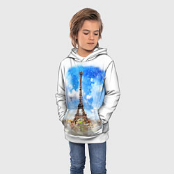 Толстовка-худи детская Париж Эйфелева башня рисунок, цвет: 3D-белый — фото 2