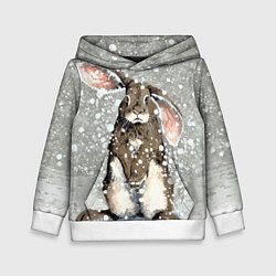 Толстовка-худи детская Кролик Снежок Милый, цвет: 3D-белый