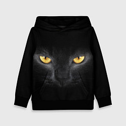Толстовка-худи детская Чёрная кошка с оранжевыми глазами, цвет: 3D-черный
