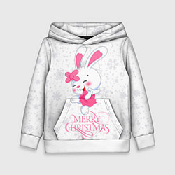 Толстовка-худи детская Merry Christmas, cute bunny, цвет: 3D-белый