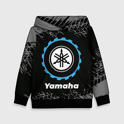 Толстовка-худи детская Yamaha в стиле Top Gear со следами шин на фоне, цвет: 3D-черный