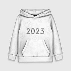 Толстовка-худи детская Новогодние снежинки 2023, цвет: 3D-белый