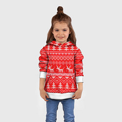 Толстовка-худи детская Рождественский красный свитер с оленями, цвет: 3D-белый — фото 2