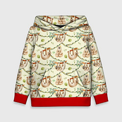 Толстовка-худи детская Ленивцы висят на лианах, цвет: 3D-красный