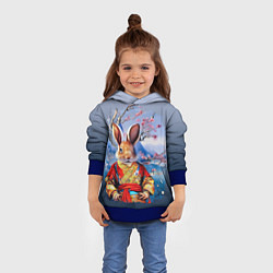 Толстовка-худи детская Кролик в китайском халате, цвет: 3D-синий — фото 2