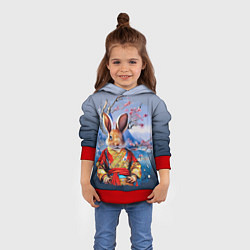 Толстовка-худи детская Кролик в китайском халате, цвет: 3D-красный — фото 2