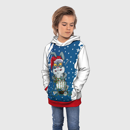 Детская толстовка Кролик и гирлянда - 2023 / 3D-Красный – фото 3