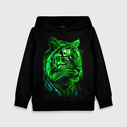 Толстовка-худи детская Нейросеть: неоновый зелёный тигр, цвет: 3D-черный