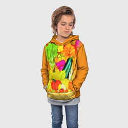 Толстовка-худи детская Плетеная корзина, полная фруктов и овощей, цвет: 3D-меланж — фото 2
