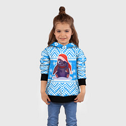 Толстовка-худи детская Новогодний кролик - синий свитер, цвет: 3D-черный — фото 2