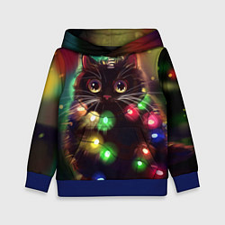 Толстовка-худи детская Новый Год Кот, цвет: 3D-синий