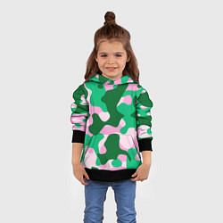 Толстовка-худи детская Абстрактные зелёно-розовые пятна, цвет: 3D-черный — фото 2