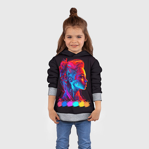 Детская толстовка Нейросеть - девушка киборг в неоновом свечении / 3D-Меланж – фото 4