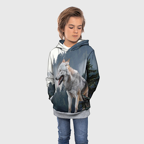 Детская толстовка Волк на фоне леса / 3D-Меланж – фото 3