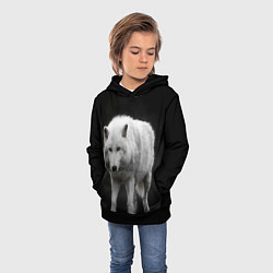 Толстовка-худи детская Белый волк на темном фоне, цвет: 3D-черный — фото 2