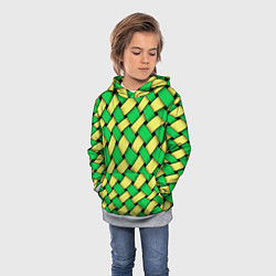 Толстовка-худи детская Жёлто-зелёная плетёнка - оптическая иллюзия, цвет: 3D-меланж — фото 2
