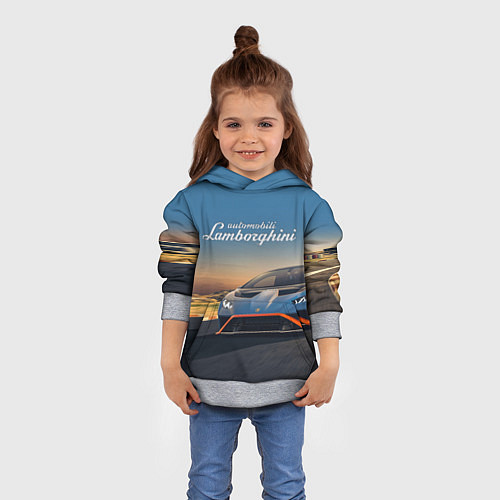 Детская толстовка Lamborghini Huracan STO - car racing / 3D-Меланж – фото 4