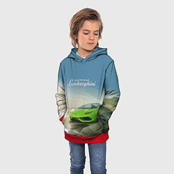 Толстовка-худи детская Ламборджини на берегу океана, цвет: 3D-красный — фото 2