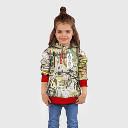 Толстовка-худи детская Восьмёрка на фоне рваных афиш, цвет: 3D-красный — фото 2