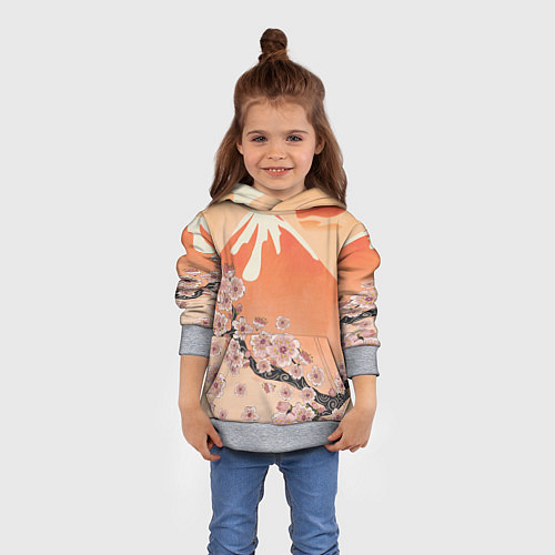 Детская толстовка Ветка цветущей сакуры и вулкан / 3D-Меланж – фото 4