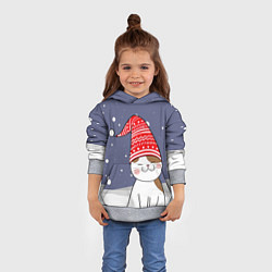 Толстовка-худи детская Котик в шапке, цвет: 3D-меланж — фото 2