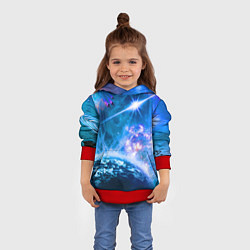 Толстовка-худи детская Космос - планета и яркая звезда, цвет: 3D-красный — фото 2