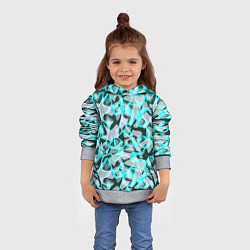 Толстовка-худи детская Пятнистый абстрактный узор серый с бирюзовыми лини, цвет: 3D-меланж — фото 2