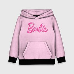 Толстовка-худи детская Барби - логотип на клетчатом фоне, цвет: 3D-черный