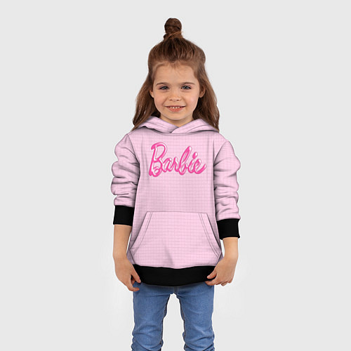Детская толстовка Барби - логотип на клетчатом фоне / 3D-Черный – фото 4