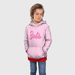 Толстовка-худи детская Барби - логотип на клетчатом фоне, цвет: 3D-красный — фото 2