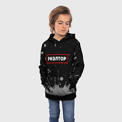 Толстовка-худи детская Риэлтор - в красной рамке на темном, цвет: 3D-черный — фото 2