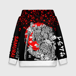 Детская толстовка Самурай и сакура на черном фоне