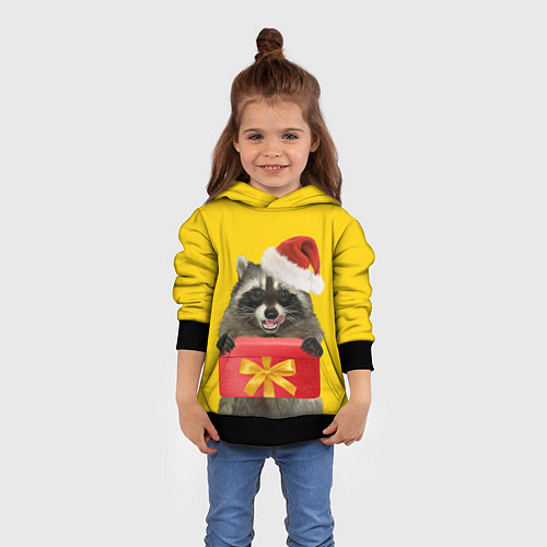 Детская толстовка Криповый енот-санта с подарком / 3D-Черный – фото 4