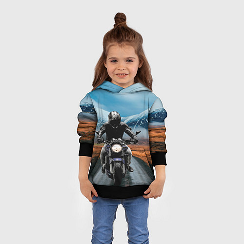 Детская толстовка Мотоцикл в горах / 3D-Черный – фото 4