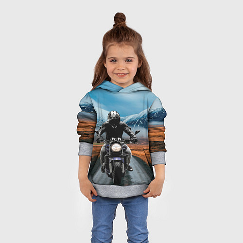 Детская толстовка Мотоцикл в горах / 3D-Меланж – фото 4